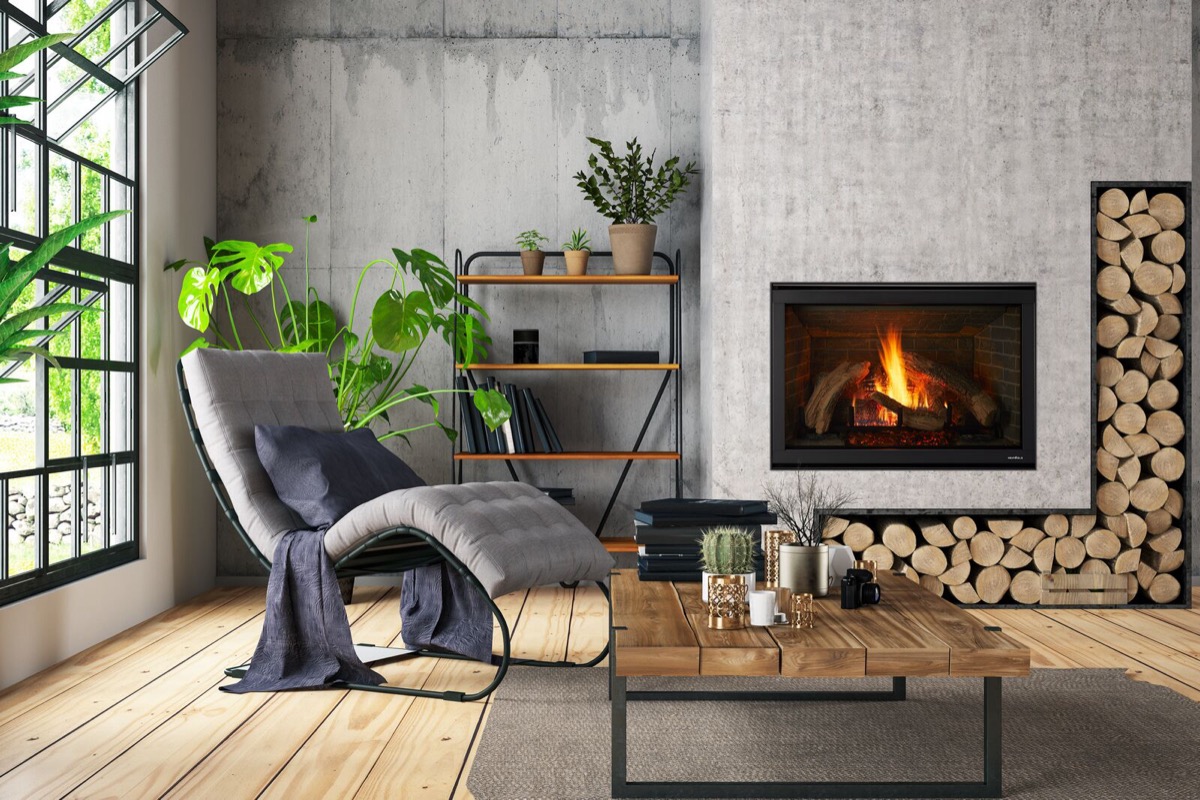 Modern Heat & Glo linear fireplace in a finished living room