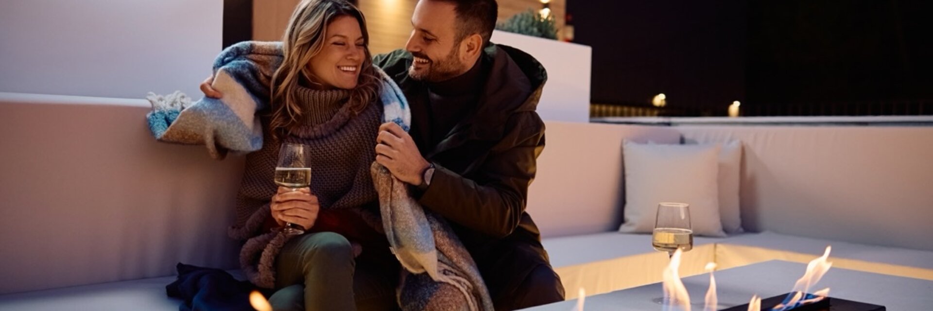 Outdoor fire pit at dusk