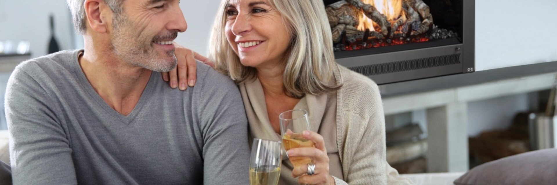 Modern living room with finished fireplace install