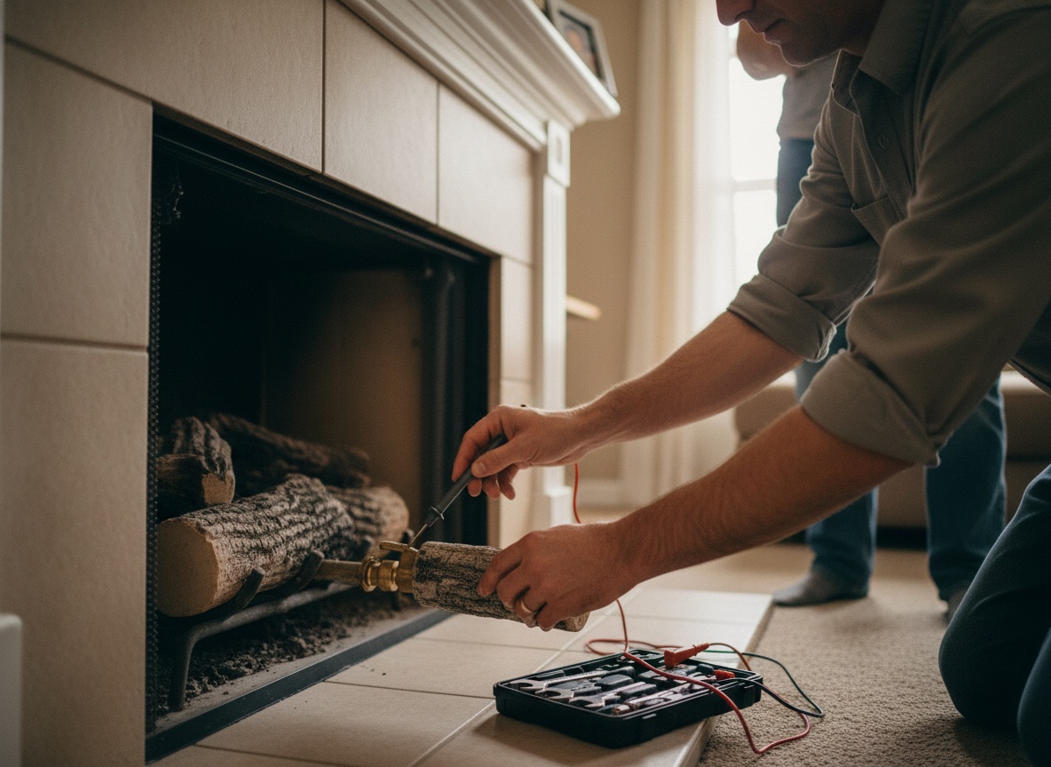 Indianapolis fireplace technician servicing a residential fireplace