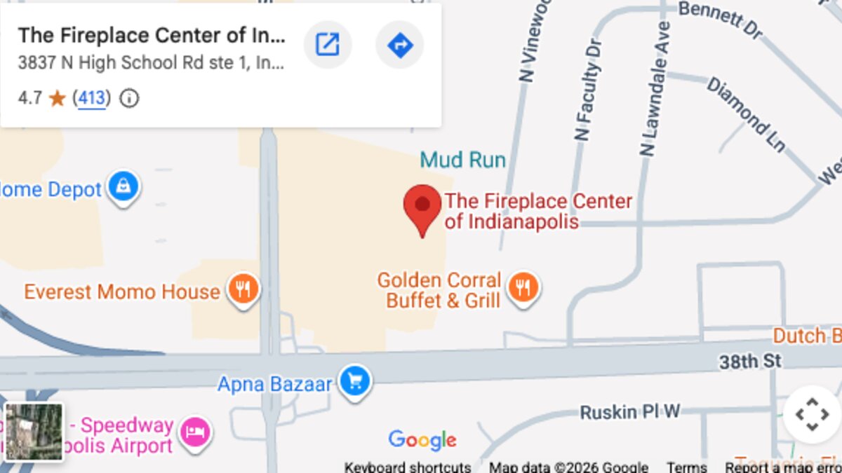 Map showing The Fireplace Center of Indianapolis at 3837 N High School Rd Suite 1
