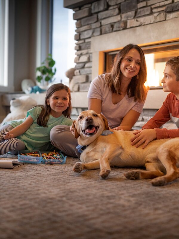 Indianapolis family enjoying their stone fireplace at home